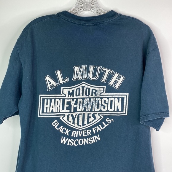 Vintage Harley Davidson Al Muth Lone Survivor Blue Wool Tshirt 1996 Size Large - Picture 5 of 11